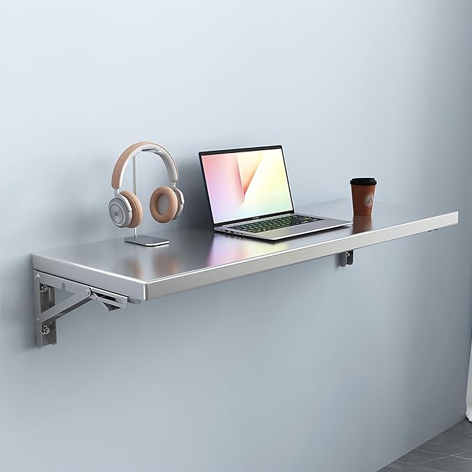 Wall Mounted Folding Table, 304 Stainless Steel Wall Folding Desk, Floating - Image 6