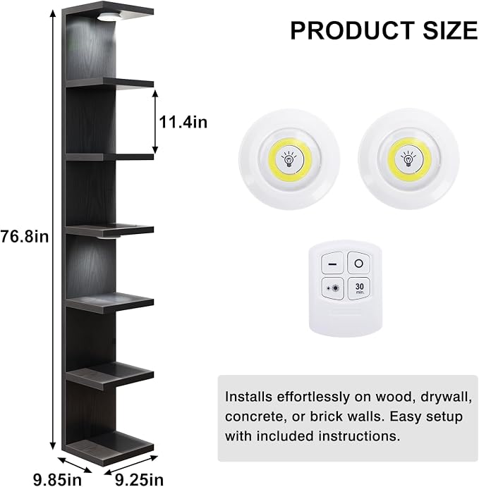 Fixwal Black Shelves 7 Tier Wall Mounted Shelf Unit Floating Shelves - Image 3
