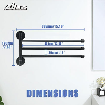 Alise 3 Arm Swivel Towel Rack, Matte Black Swivel Out Towel Bar, 13.86 Inch | - Image 6