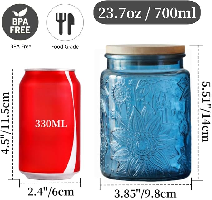 ANSQU Blue Glass Jar, 23.7 FL OZ Vintage Glass Canister - Image 2