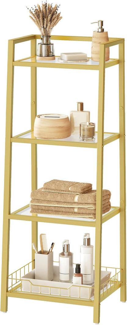 HOOBRO Gold Glass Shelf Stand, 4 Tier Standing Shelf Unit, Bathroom Organizer - Image 9