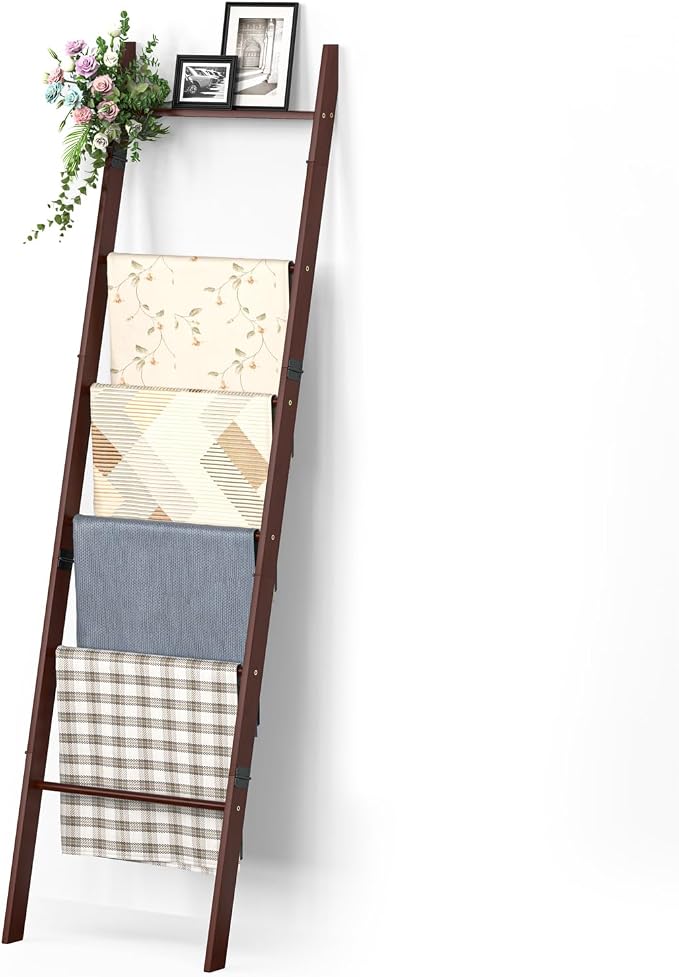 BAMBANG 6-Tier Blanket Ladder for Living Room, Blanket Quilt Ladder Rack Rustic - Image 9