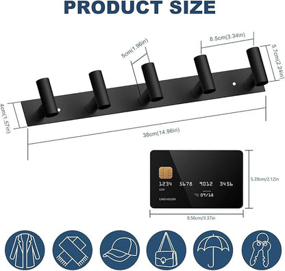 VAEHOLD Black Hat and Coat Wall Mount Rack 5 Hooks - Image 3
