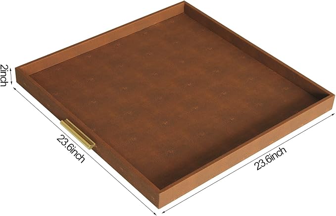 HofferRuffer Extra Large Square Serving Tray, Elegant Faux Leather Ottoman Tray - Image 2