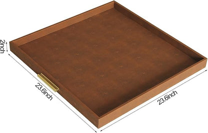 HofferRuffer Extra Large Square Serving Tray, Elegant Faux Leather Ottoman Tray - Image 2