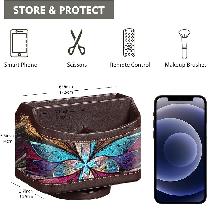 360° Rotating Remote Control Holder, PU Leather TV Remote Caddy Organizer - Image 2