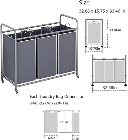 LINZINAR 3-Bag Laundry Sorter, Laundry Hamper Cart - Image 5