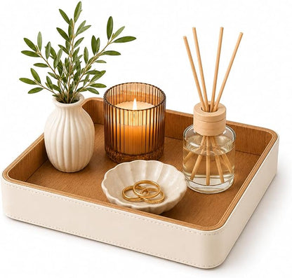 GORESE Square Perfume Tray for Dresser, PU Leather Jewelry Tray for Vanity by GORESE