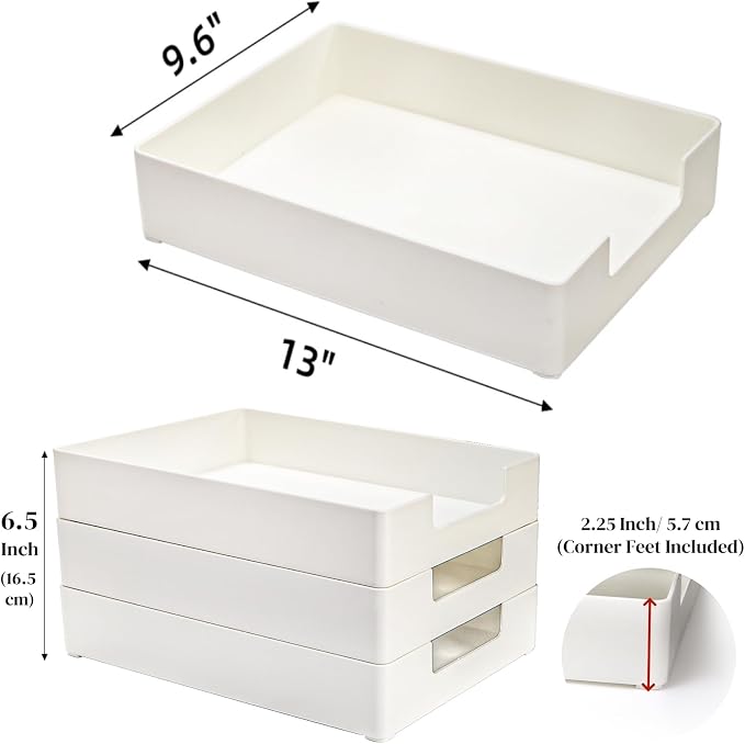 Eorbow 3 Pack Letter Tray, Plastic Stackable A4 Paper Trays, Rectangular Desk - Image 2