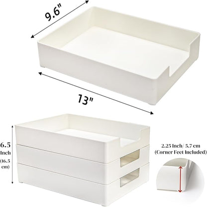 Eorbow 3 Pack Letter Tray, Plastic Stackable A4 Paper Trays, Rectangular Desk - Image 2