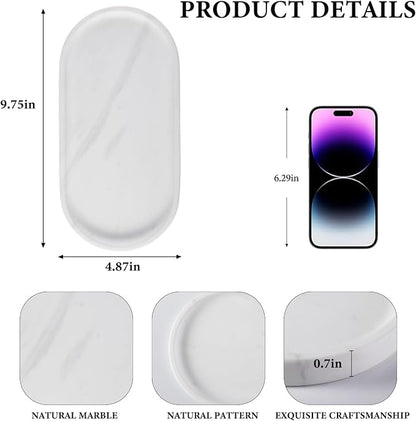 Koville White Marble Oval Tray for Bathroom Countertop, Stone Perfume Organizer - Image 2