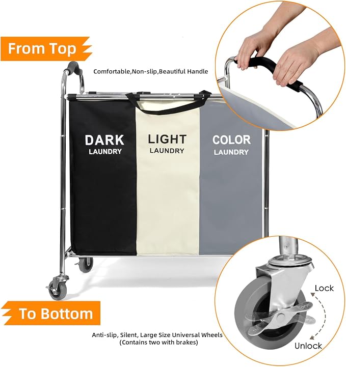 Laundry Basket with Wheels, 240L Laundry Hamper with 3 Clothes Hamper Bag - Image 2