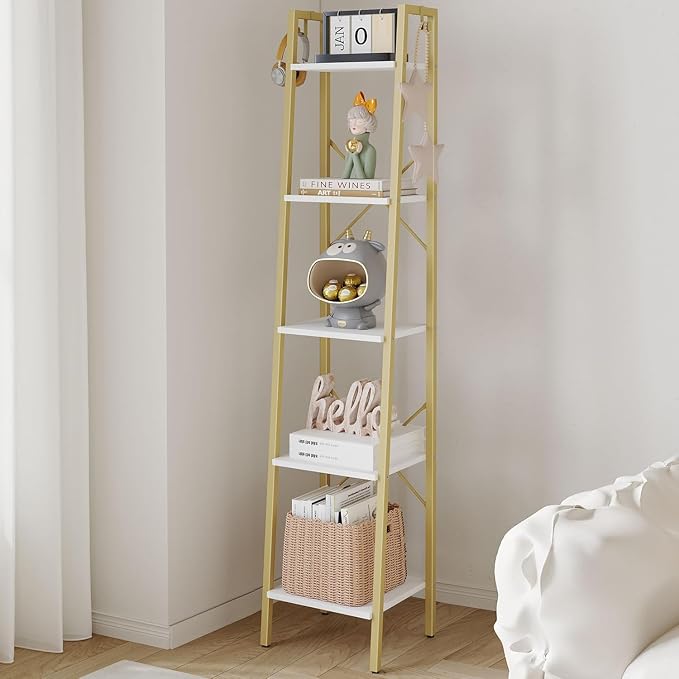 Hzuaneri Ladder Shelf, Freestanding Corner Storage Shelf | Bookcase by Hzuaneri