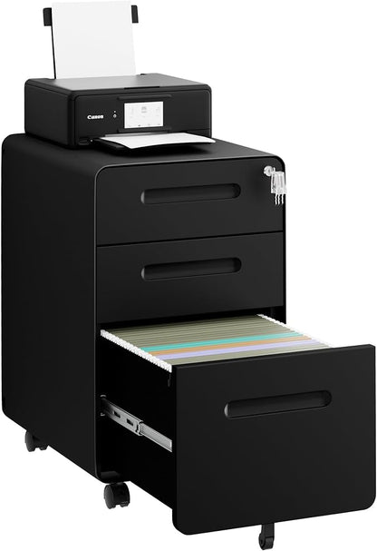 3 Drawer File Cabinet with Lock and 4 Keys, Mobile Metal Filing Cabinet - Image 4