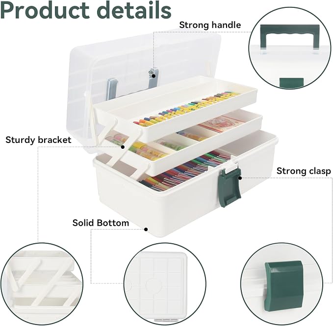 WEWLINE 13-Inch Art Box Organizer 3-Layer Craft Storage Organizer Sewing Kit Box - Image 5
