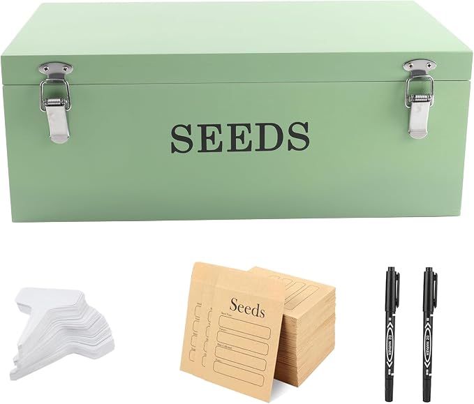Seed Storage Organizer with 2 Dividers, Wooden Seed Saving Box with Lid by Unknown