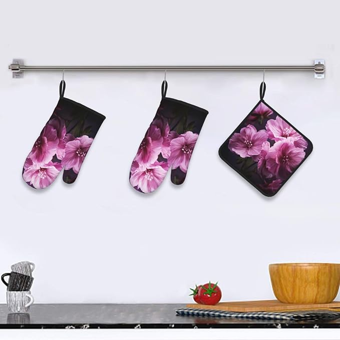 Oven Mitts and Pot Holders Sets of 3 Flowers Oven Mitts 3 Pcs Heat Resistant - Image 5