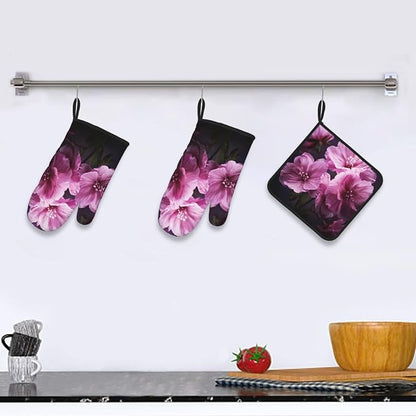 Oven Mitts and Pot Holders Sets of 3 Flowers Oven Mitts 3 Pcs Heat Resistant - Image 5
