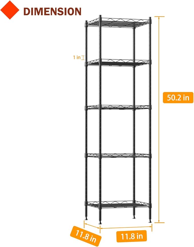 5 Tier Standing Metal Wire Shelving Unit, Adjustable Height, Storage Shelf Units - Image 3