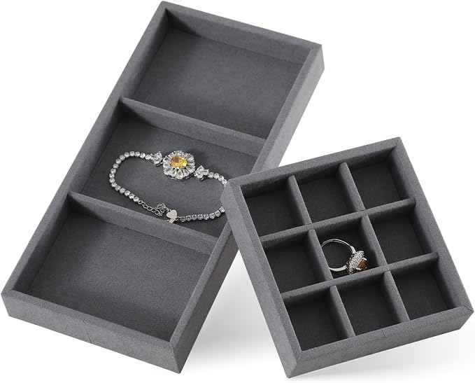 Dark Blue Jewelry Display Tray Ring Necklace Earring Bangle Organizer - Image 2