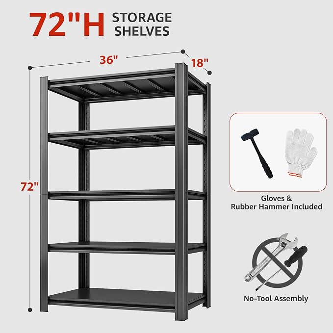 36" W Father&I 5-Shelf-Rack Industrial Heavy-Dudy Adjustable Metal Garage Bin - Image 2