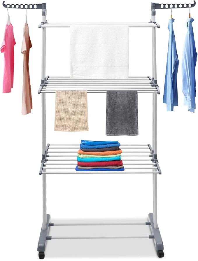 Drying Rack, 29.92*19.69*67.72inch 4 Tier Folding Clothes Drying Rack Rolling by Unknown