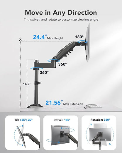HUANUO Single Monitor Arm, Adjustable Desk Mount - Image 7