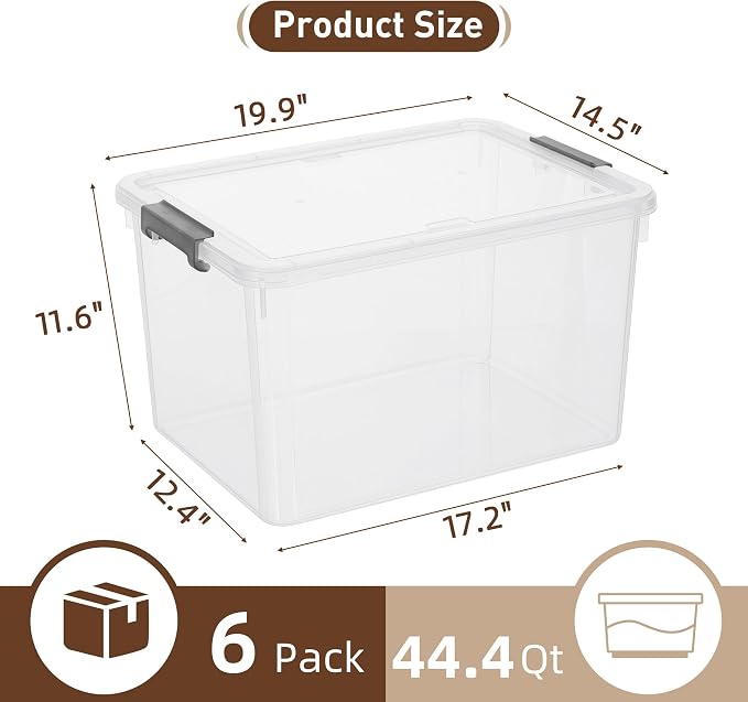 Citylife 6 Packs 44.4 QT Plastic Storage Bins - Image 2