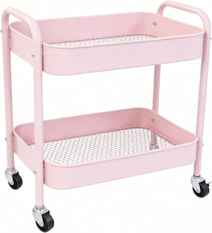 Pink 2 Tier Rolling Cart Metal by Ufriandz