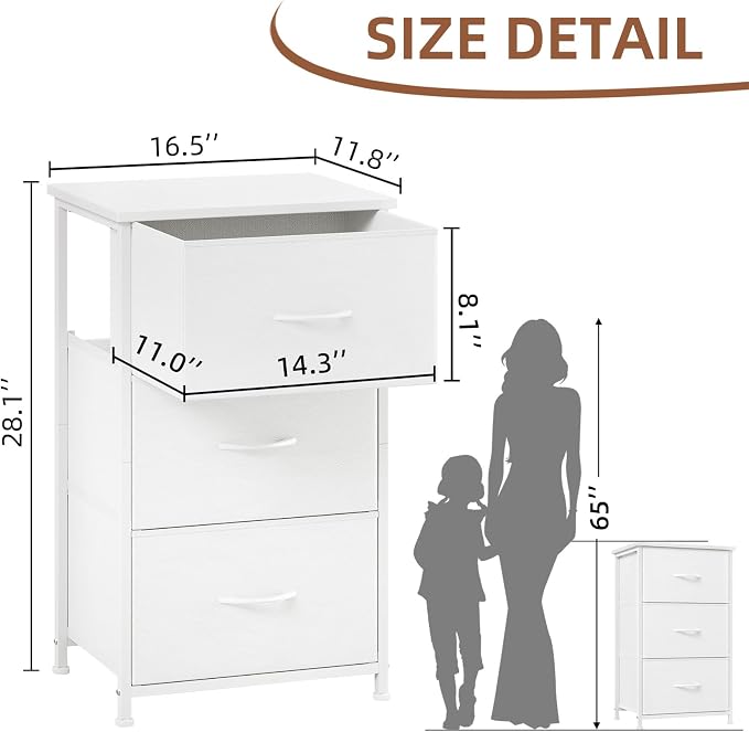 Somdot Small Dresser for Bedroom, 3 Drawer Storage Cabinet, Steel Frame and Mdf - Image 3