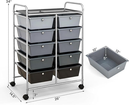 Giantex 10 Drawers Rolling Cart, Classroom Organizers, Storage Cart - Image 3