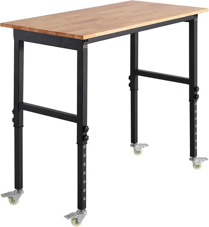 VEVOR Adjustable Workbench on Wheels, 1500 lbs Capacity, 48 x 24 Inch Oak Wood - Image 9