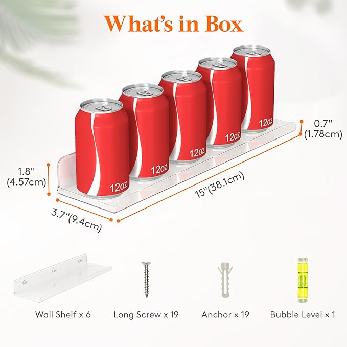 Lifewit Floating Shelves for Wall, 6 Pack 15" Clear Acrylic Shelf Room Decor - Image 3