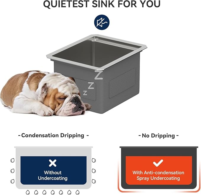 Lordear Undermount RV Kitchen Sink 13x15 Inch Bar Prep Sink 16 Gauge Stainless - Image 7