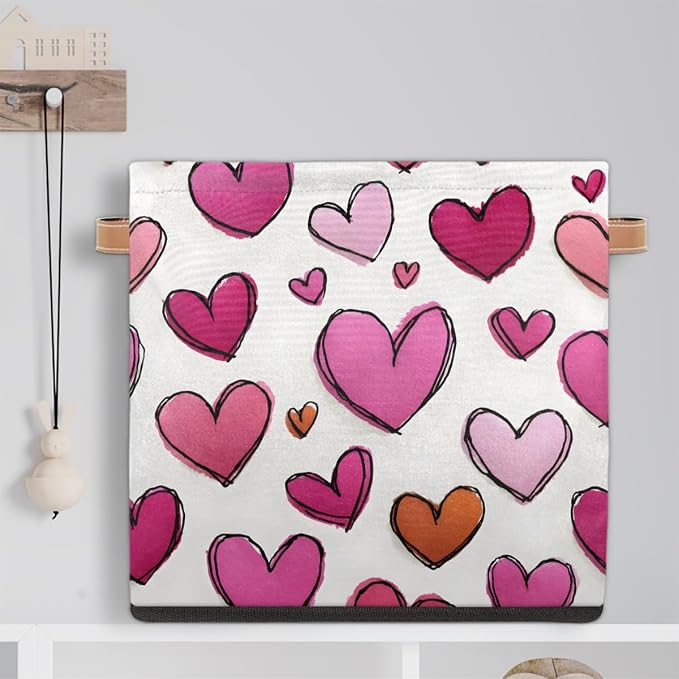 TropicalLife 13x13x13 Inch Large Fabric Storage Cube Love Hearts Foldable - Image 6