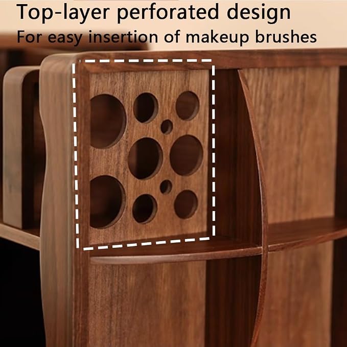 360° Rotating Makeup Organizer, Spining Adjustable Wooden Vanity Storage - Image 7