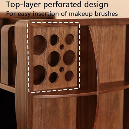 360° Rotating Makeup Organizer, Spining Adjustable Wooden Vanity Storage - Image 7