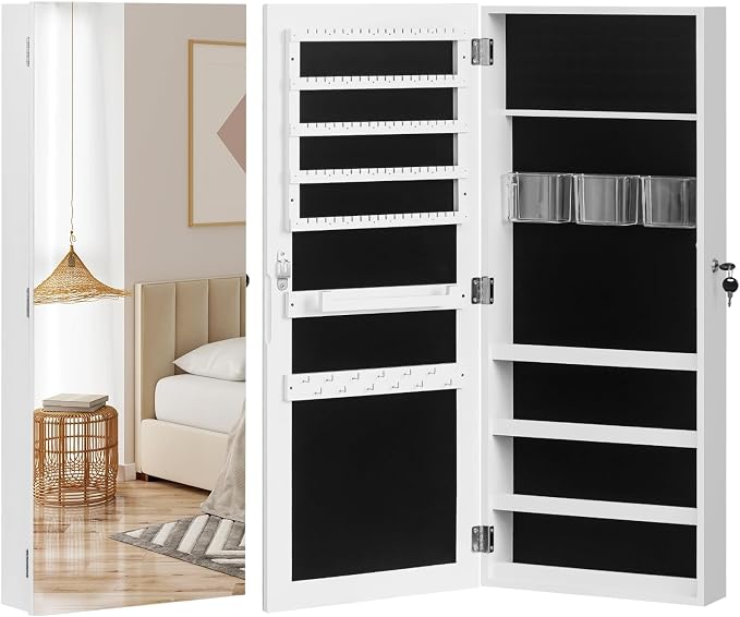 Jewelry Armoire Cabinet with Full Length Mirror, Mirror with Jewelry Storage by UDeuxff