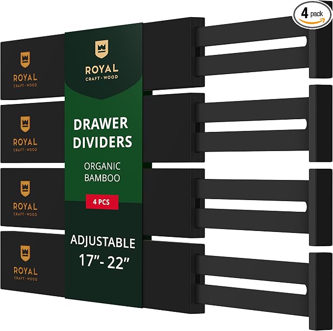 Bamboo Drawer Dividers Organizers, Adjustable Drawer Separator Splitters by ROYALCRAFTWOOD