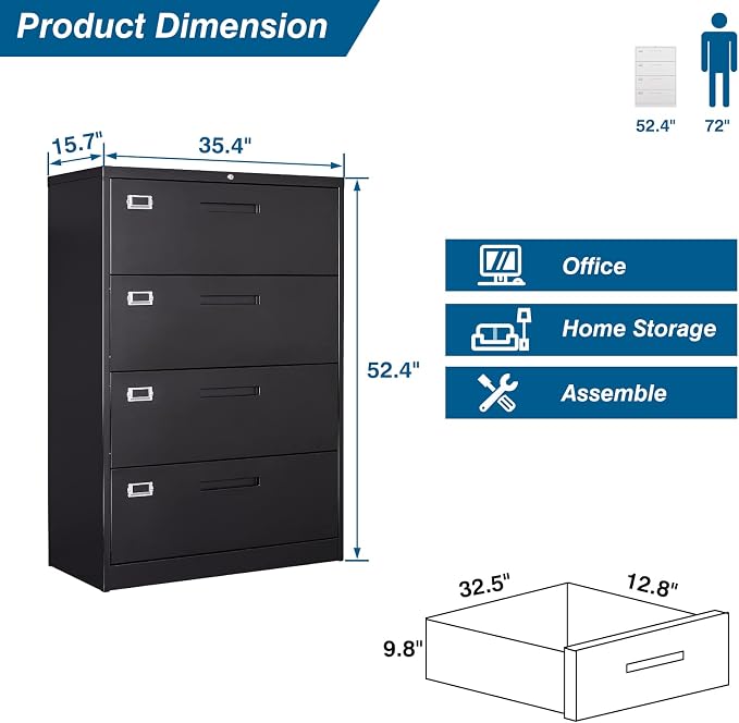 4 Drawer File Cabinet, Lateral Filing Cabinets - Image 3