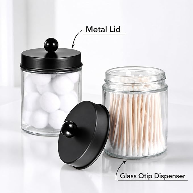Amolliar 4 Pack Glass Apothecary Jars Bathroom Vanity Storage Organizer - Image 3