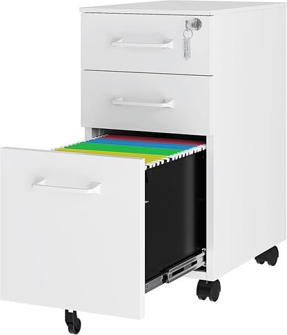 3 Drawer Slim File Cabinet, Mobile File Cabinet by LISSIMO