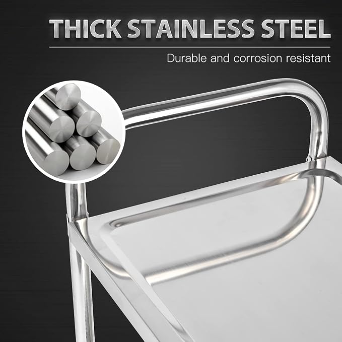 3 Shelf Stainless Steel Cart, 420 lbs, 1MM Thick, Serving - Image 5