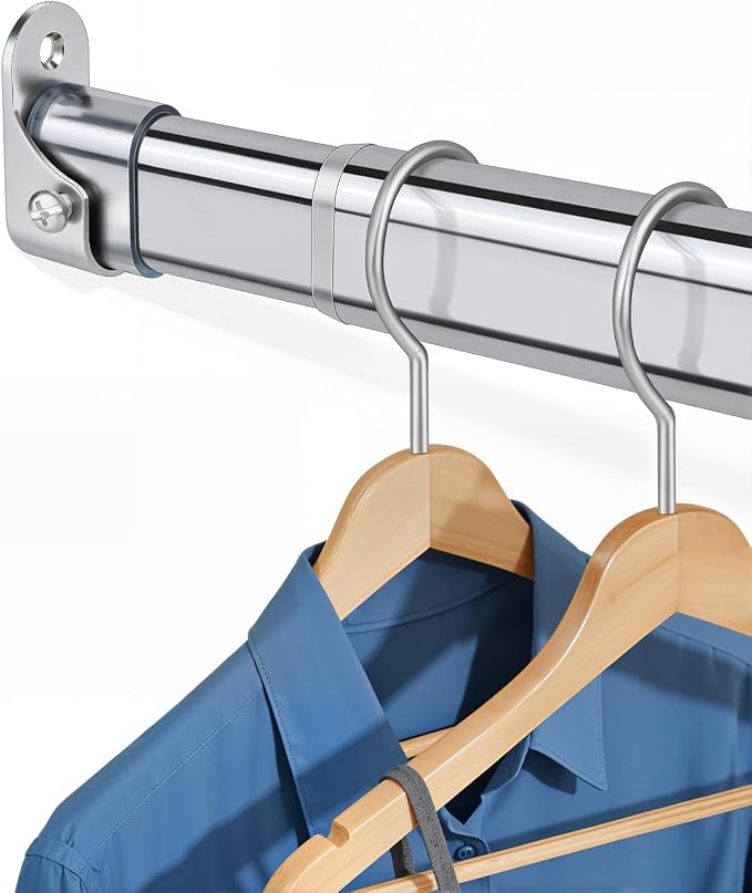 Heavy Duty Oval Closet Rod for Hanging Clothes, 17.8-31 Inch Adjustable Closet by FOTRIC