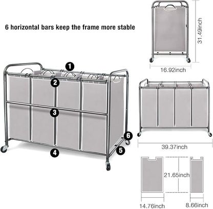 STORAGE MANIAC 4 Section Laundry Sorter and Replacement Bag 2 Pack, Rolling - Image 5