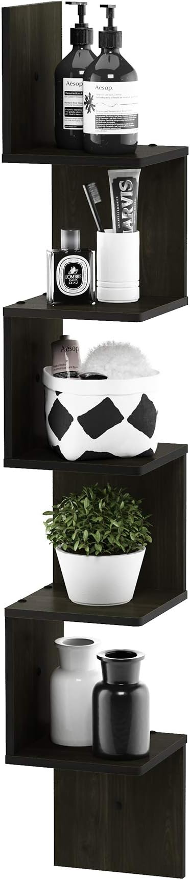 Furinno Rossi Wall Mount Floating Corner Shelf, 5-Tier Square by Furinno-FitsYourSpaceFitsYourBudget
