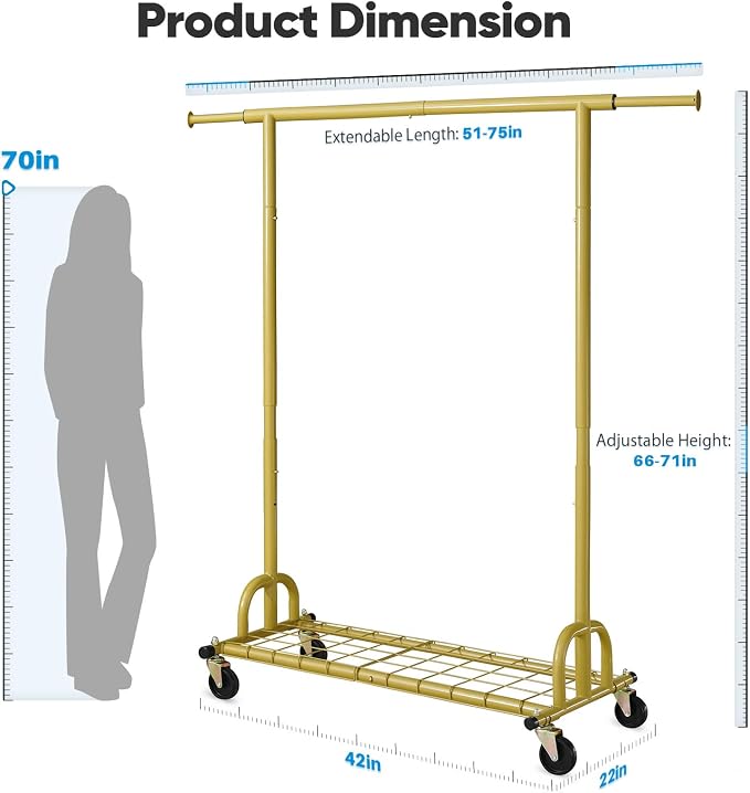 HOKEEPER Clothing Rack Gold Clothes Rack Heavy Duty Garment Rack - Image 6