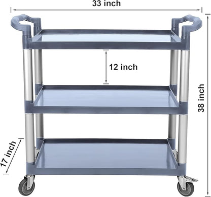 3-Tier Service Cart，3-Shelf Rolling Push Cart - Image 2