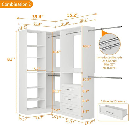 Closet System with 3 Drawers, Corner Closet Organizer Systems with 7 Shelves & - Image 3