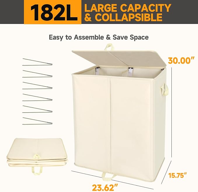 182L Oversized Laundry Hamper 2 Section - Image 5